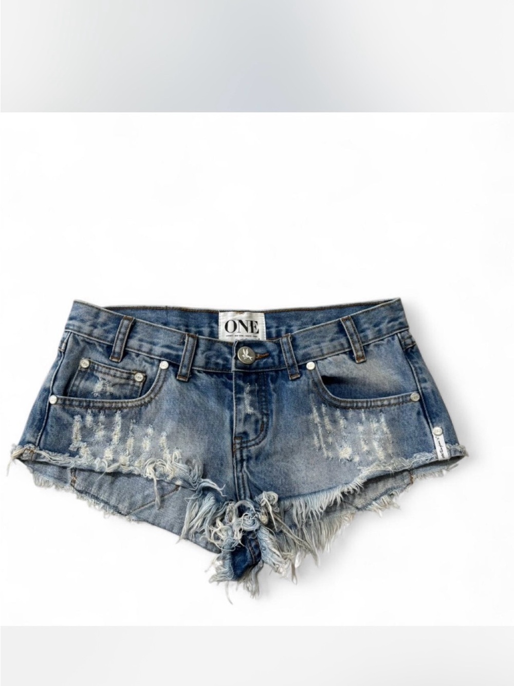 One Teaspoon Distressed Blue Denim Cutoff Shorts